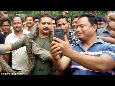 VIDEO: Posa para una foto con una pitón en el cuello y casi muere estrangulado