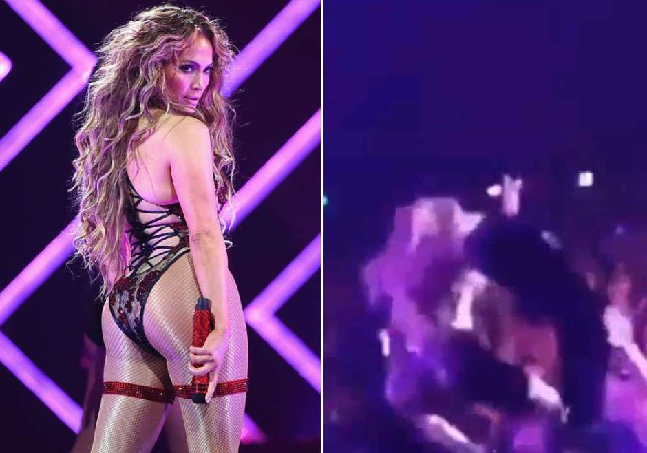 Encantos de JLo terminaron en el suelo por caída en pleno concierto
