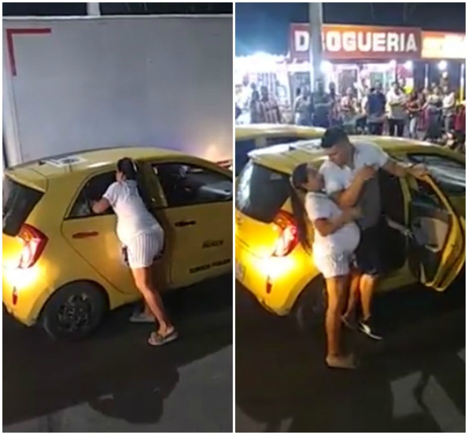 Embarazada sorprende a pareja con supuesta amante en taxi y el resto es caos