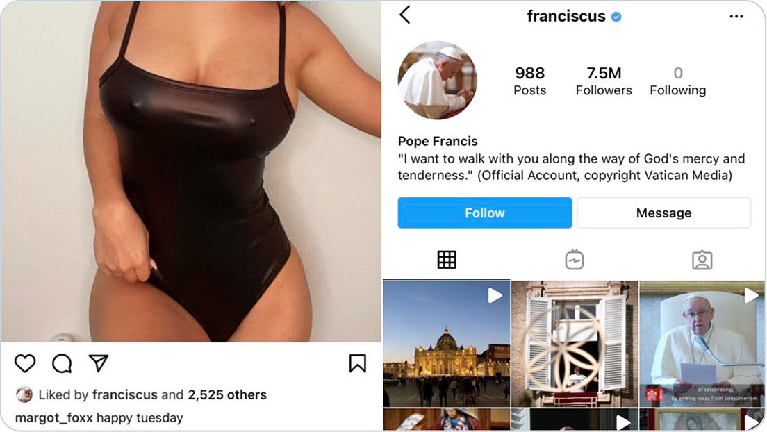 Papa Francisco le habria dado me gusta a foto de modelo de contenido para adultos