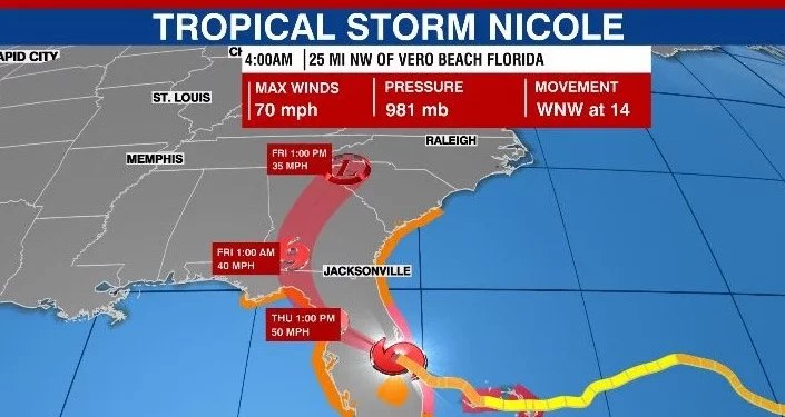 La tormenta tropical Nicole golpea la Florida con fuertes vientos y mareas de tempestad