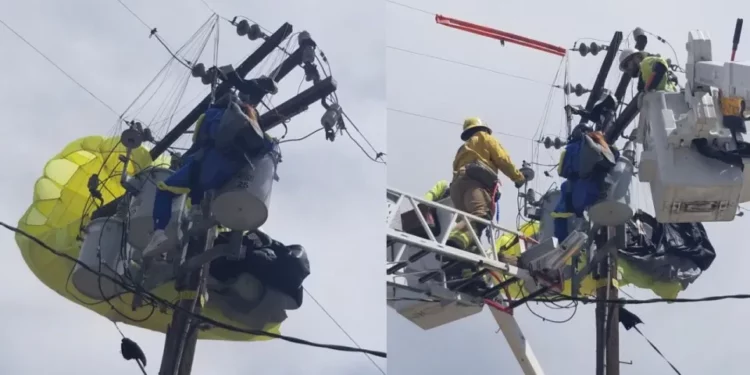Paracaidista se enreda en líneas eléctricas en California durante su primer salto en solitario