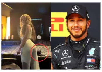 Detalle en una foto de Shakira alimenta los rumores sobre un romance con Lewis Hamilton